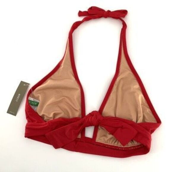 J. Crew Venetian Red DD Halter Tie Back Bikini Top Mesh Swimsuit Medium NWT - Picture 2 of 3